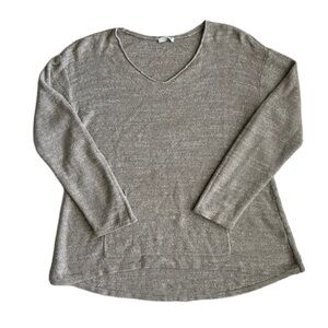 J. Jill Pure Jill Women's Tan 100% Cotton V-Neck Sweater with Front Pouch Pocket
